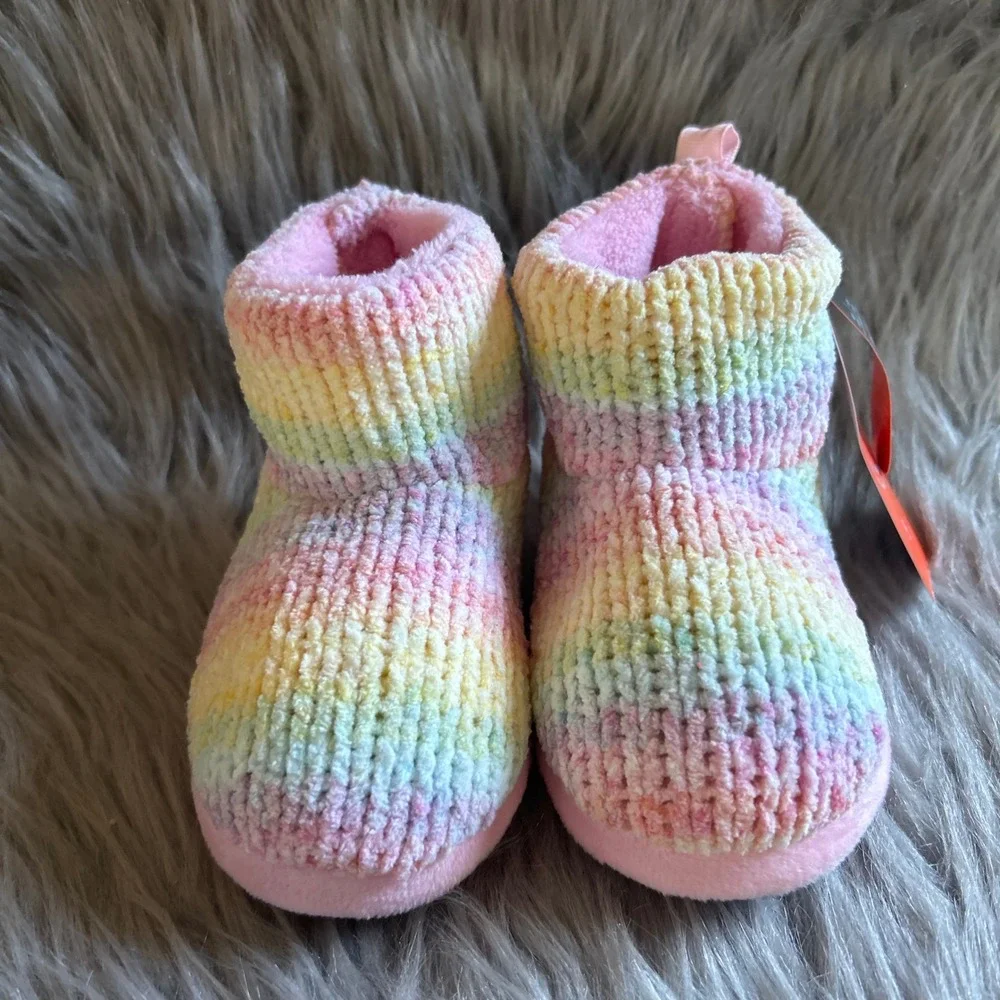 Wonder Nation Rainbow Slippers Girls Size‎ 5 Booties Shoes Slip On Adjustable